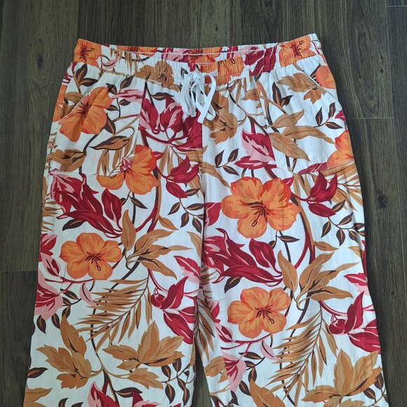 💙 C Est 1946 Wide Leg Linen Blend Floral Pull On Pants Size 18/20 Pockets Casua - Picture 2 of 8